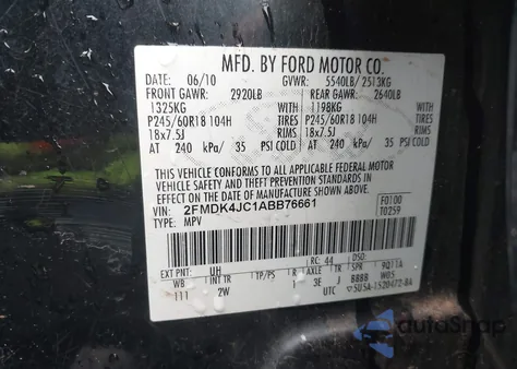 2010 Ford Edge Sel из США, поврежденный, VIN 2FMDK4JC1ABB76661